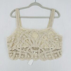 Every Crochet Top Womens Size XL Birch Tan Cropped Boho Coastal Cowgirl Festival